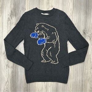 H&M LOGG Boxing Polar Bear Long Knit Tunic Sweater Gray Cotton Wool Blend Size S
